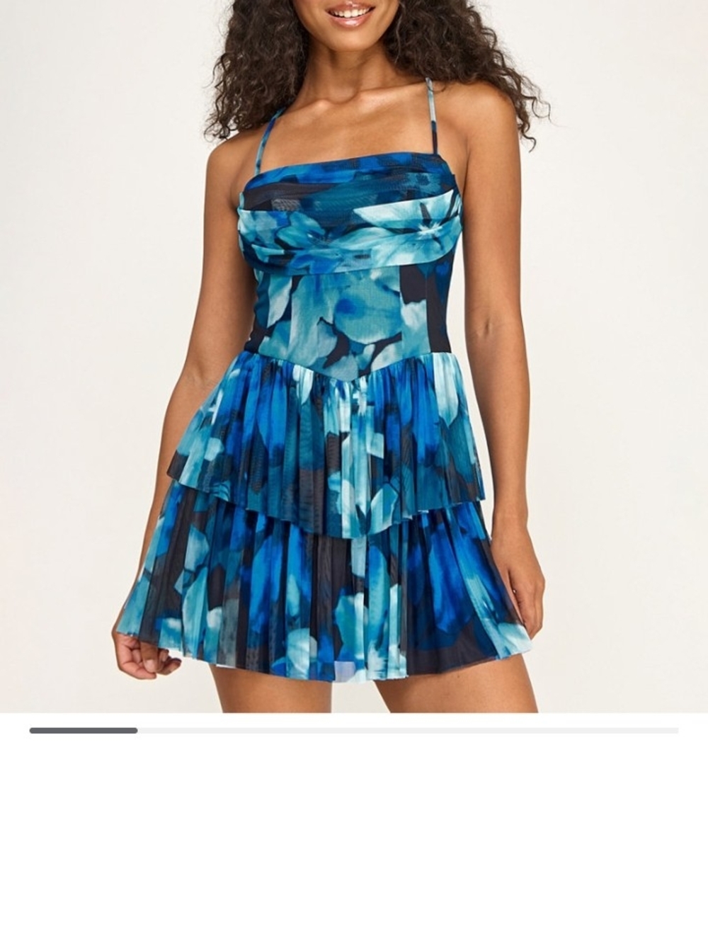 City Studios Blue Floral Pleated Tiered Mini Dress
